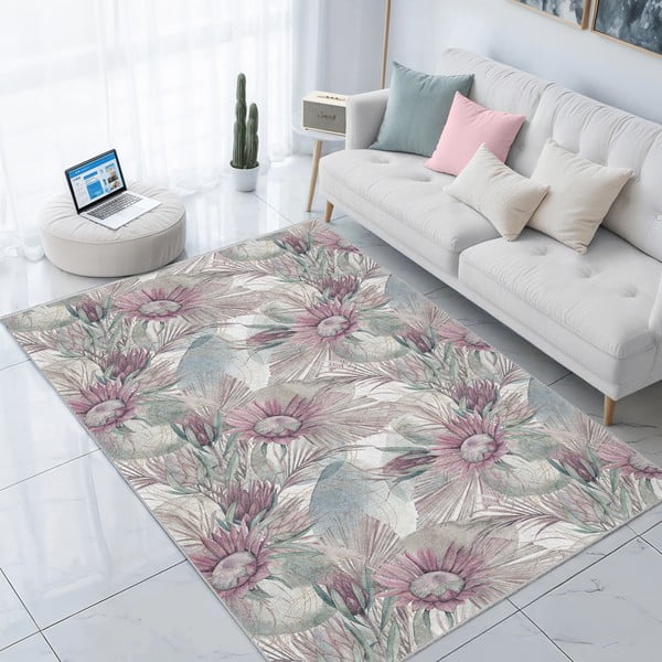 Fialovo-sivý prateľný koberec 160x230 cm Dusty Flowers – Mila Home-image-3