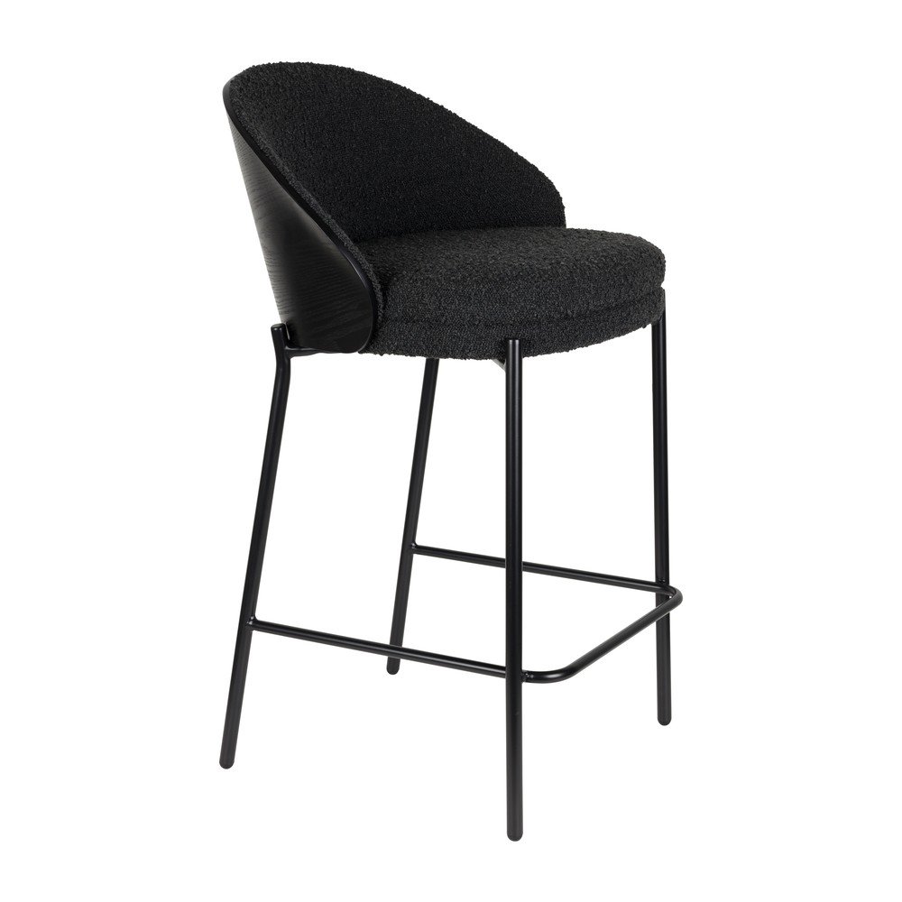 E-shop Čierna čalúnená barová stolička (výška sedadla 65 cm) Rodin – Dutchbone