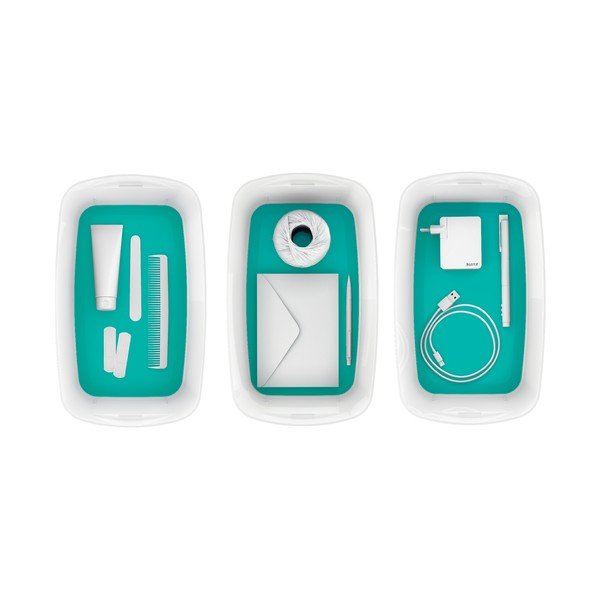 Bielo-tyrkysovomodrá úložná škatuľa s vekom Leitz Office, objem 5 l-image-2