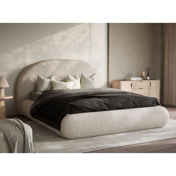 Krémová čalúnená dvojlôžková posteľ s úložným priestorom s roštom 140x200 cm Maumere – Maison de Rêve-image-1