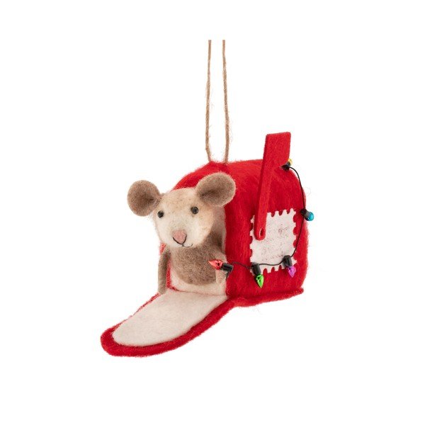 Textilná vianočná ozdoba 13 cm Mouse in Letter Box – Sass & Belle