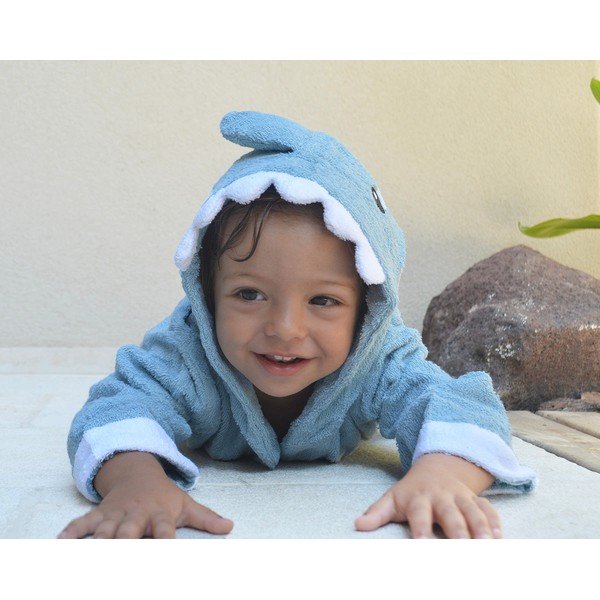 Modrý bavlnený detský župan veľkosť S Shark - Rocket Baby-image-4