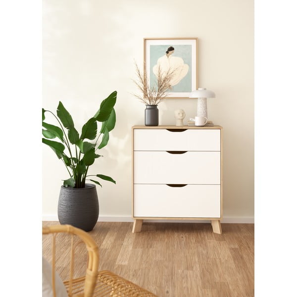 Biela/v prírodnej farbe komoda v dekore duba 79x92x40 cm Ikast – Tvilum-image-1