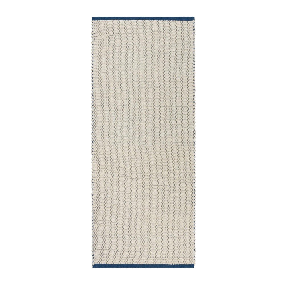 E-shop Modrý/béžový ručne tkaný vlnený behúň 80x170 cm Lenu – noo.ma