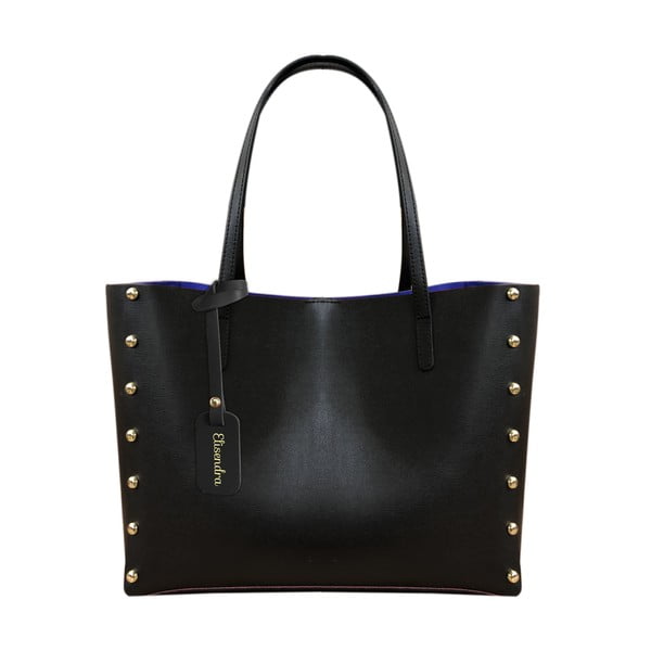 Čierna kožená kabelka s modrým vnútrom Maison Bag Missy