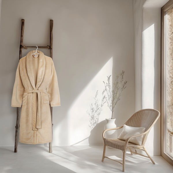 Béžový župan z mikroplyšu veľkosť M/L Polyvelvet – Good Morning-image-1