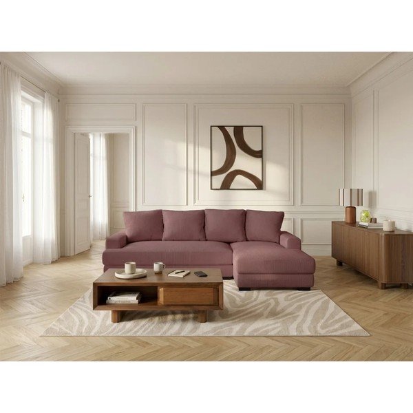 Ružová menčestrová rozkladacia/s úložným priestorom rohová pohovka (pravý roh/s leňoškou) Campi – Bobochic Paris-image-2