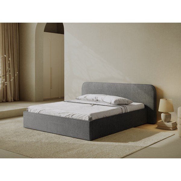 Tmavosivá čalúnená dvojlôžková posteľ s úložným priestorom s roštom 160x200 cm Elizabeth – Micadoni-image-1