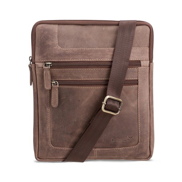 Tmavohnedá kožená taška cez rameno na iPad Packenger-image-3
