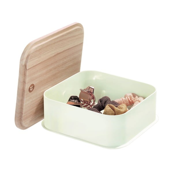 Biely úložný box s vekom z dreva paulownia iDesign Eco, 21,3 x 21,3 cm-image-2