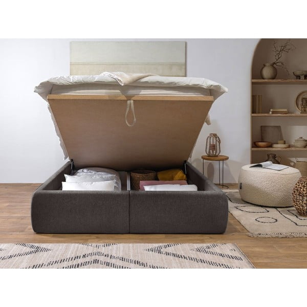 Tmavosivá čalúnená dvojlôžková posteľ s úložným priestorom a roštom 180x200 cm Garancia – Bobochic Paris-image-3