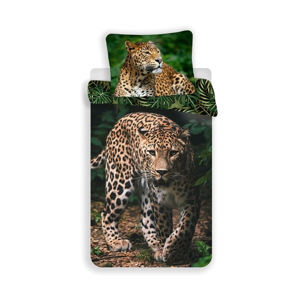Bavlnené detské obliečky na jednolôžko 140x200 cm Leopard "Green" – Jerry Fabrics