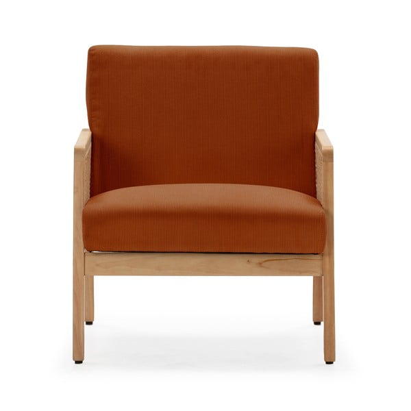 Menčestrové kreslo s výpletom v tehlovej farbe Debra – Marckeric-image-2