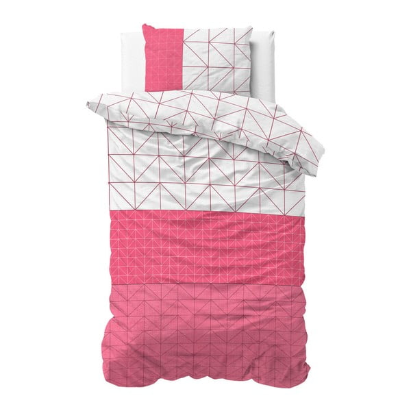 Ružovo-biele obliečky z mikroperkálu Sleeptime Gino, 140 x 220 cm