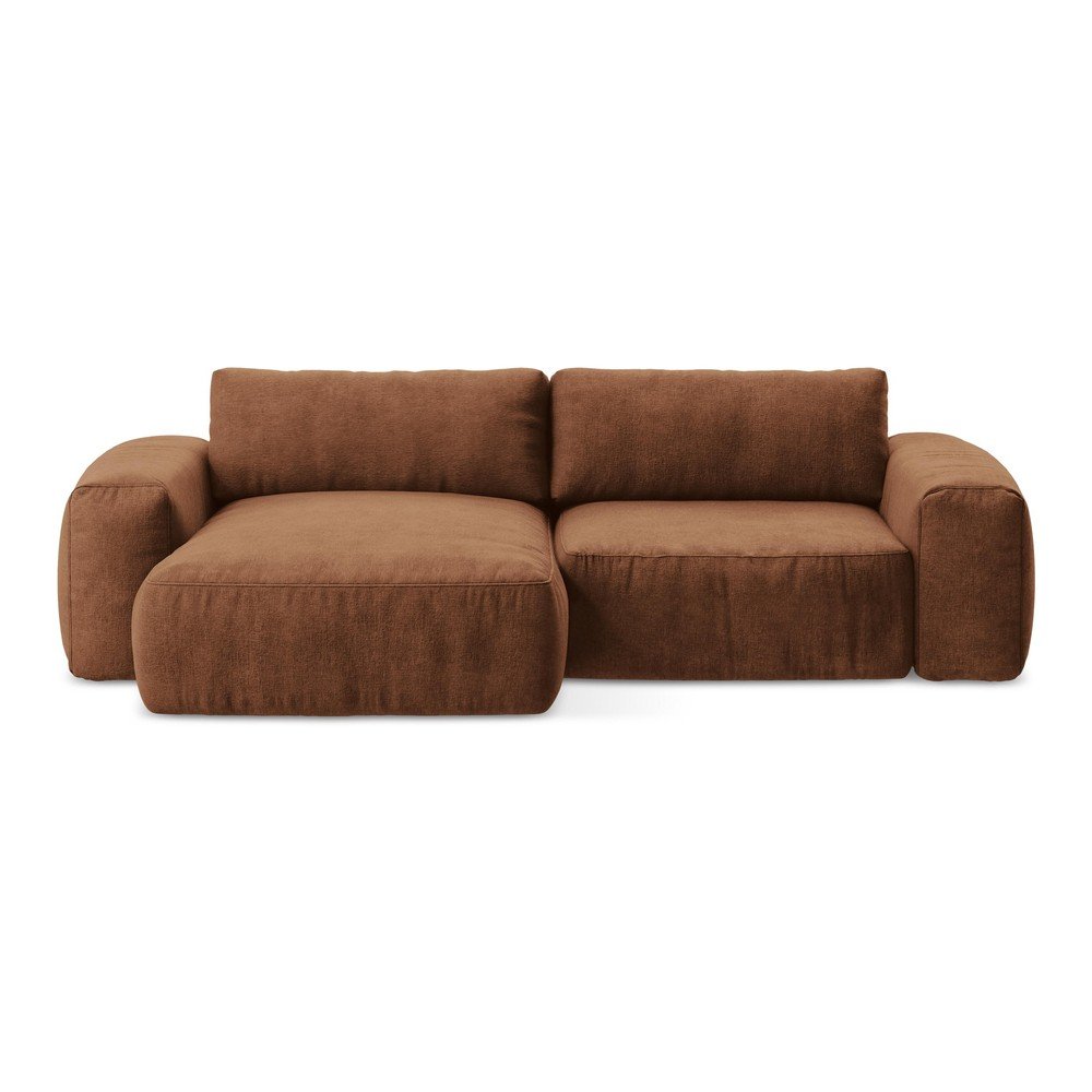 Ženilková rozkladacia rohová pohovka v terakotovej farbe (ľavý roh/s leňoškou) Kuki – Makamii