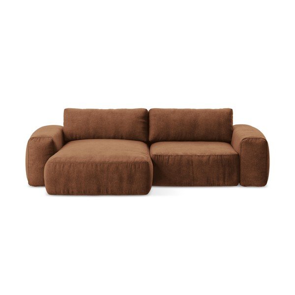 Ženilková rozkladacia rohová pohovka v terakotovej farbe (ľavý roh/s leňoškou) Kuki – Makamii