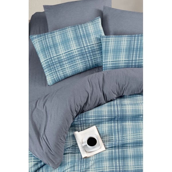 Modré 4-dielne predĺžené obliečky na dvojlôžko s plachtou 200x220 cm Ekose – Mila Home-image-2