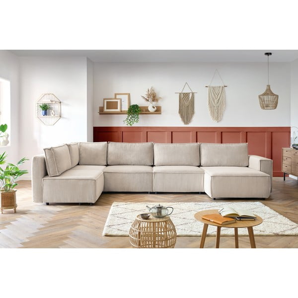 Krémovobiela menčestrová rohová pohovka (ľavý roh/do tvaru "U") Nihad modular – Bobochic Paris-image-1