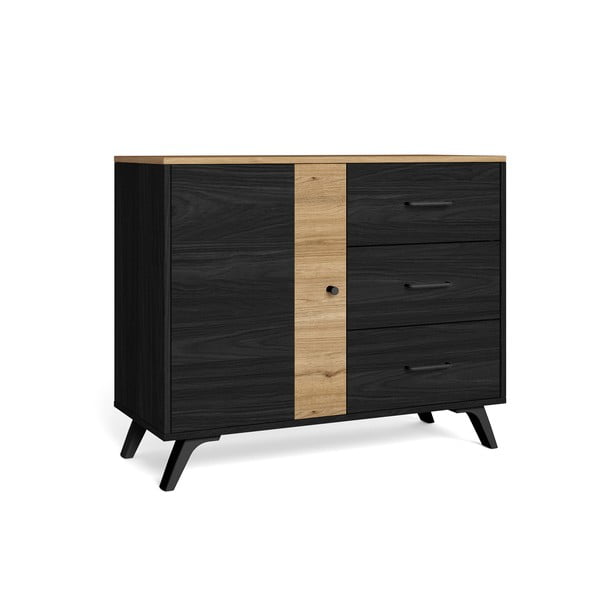 Čierna/prírodná nízka komoda v dekore duba 92x81 cm Texas – Marckeric-image-2