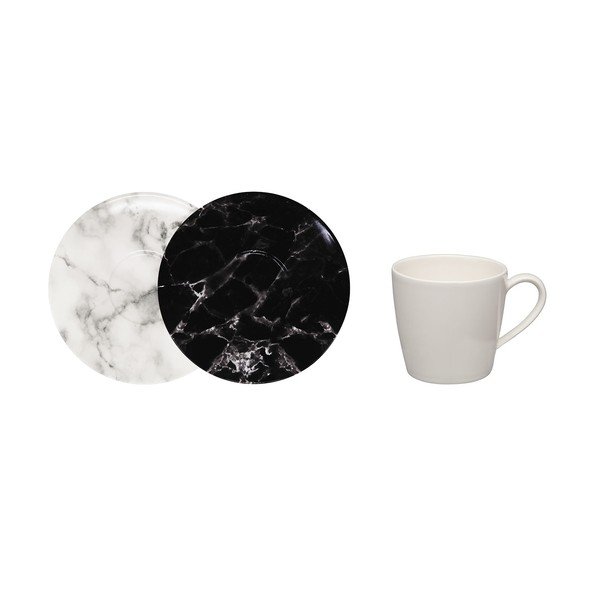 8-dielna súprava čierno-bielych porcelánových šálok a tanierikov Villeroy & Boch Marmory