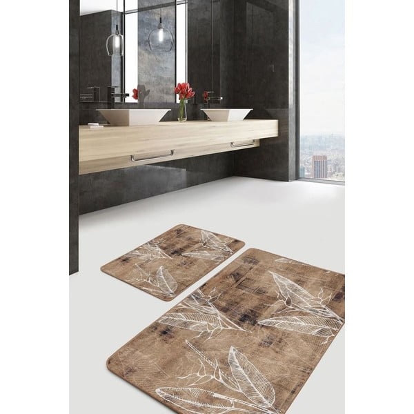 Hnedé zamatové kúpeľňové predložky v súprave 2 ks 60x100 cm – Mila Home-image-4