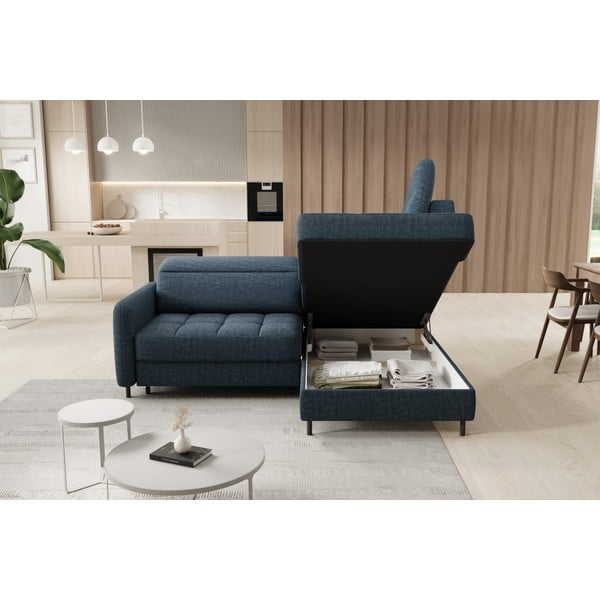 Modrá zamatová rozkladacia/s úložným priestorom rohová pohovka (pravý roh/do L) Barea – ELTAP-image-4