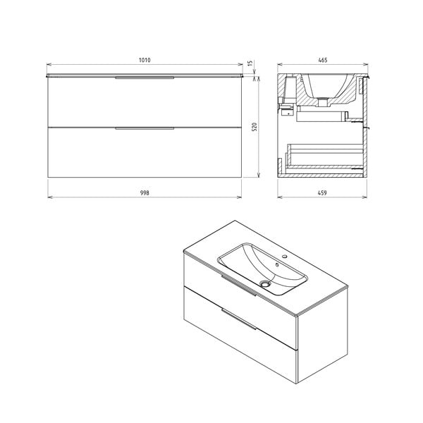 Závesná skrinka bez umývadla v dekore duba v prírodnej farbe 100x52 cm Cirasa – Sapho-image-3