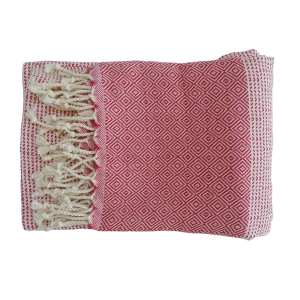 Červená ručne tkaná osuška z prémiovej bavlny Damla, 100 × 180 cm