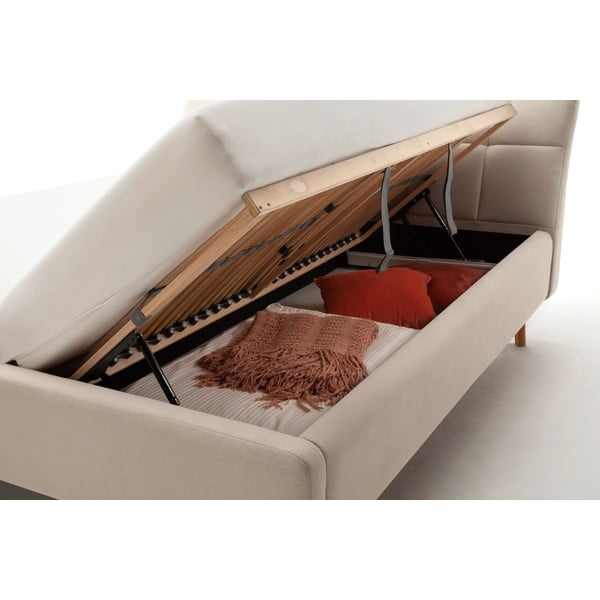 Béžová čalúnená dvojlôžková posteľ s úložným priestorom s roštom 180x200 cm Mila – Meise Möbel-image-1