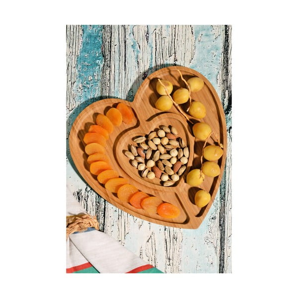 Bambusová servírovacia tácka v tvare srdca Kutahya Snacks Lovely, 27 × 28 cm