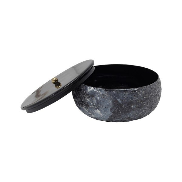 Čierny kovový úložný box s vekom/dekoratívny ø 16,5x7,5 cm Mosaic Marble – PT LIVING-image-1