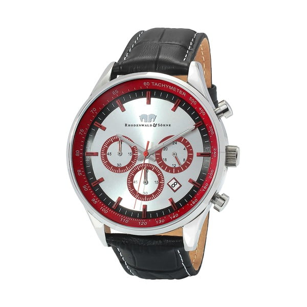 Čierne pánske hodinky z pravej kože s červeným ciferníkom Rhodenwald & Söhne Eastwood