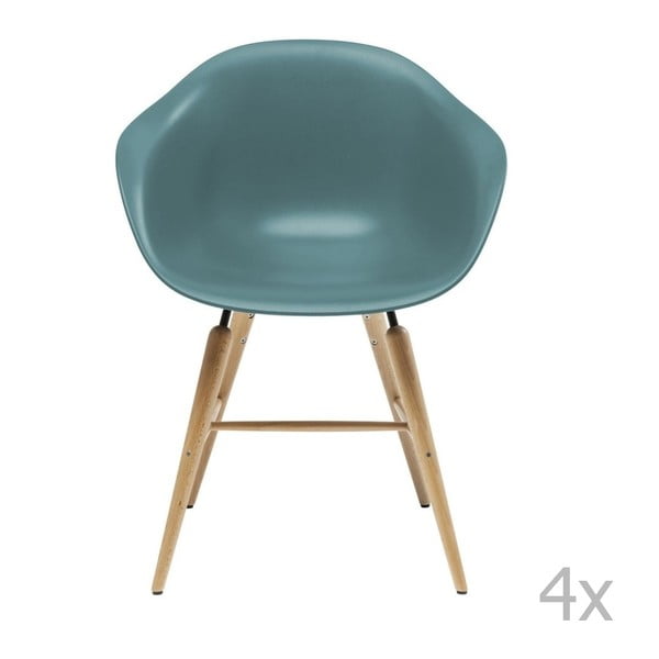 Sada 4 svetlomodrých jedálenských stoličiek s podnožou z bukového dreva Kare Design Forum