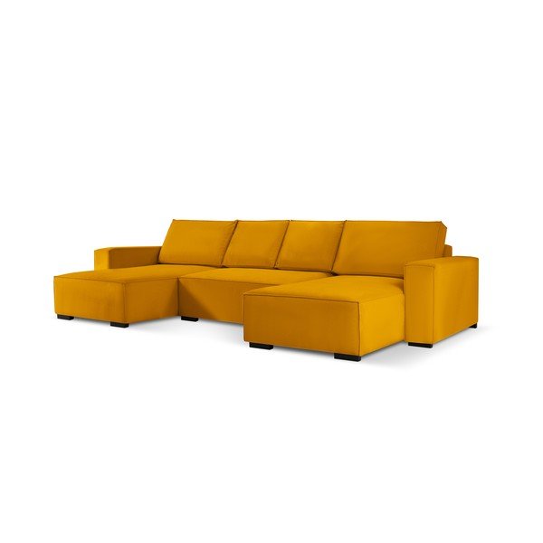 Žltá menčestrová rozkladacia pohovka do "U" Mazzini Sofas Azalea-image-2