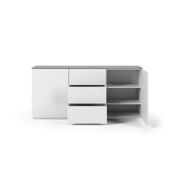 Biela komoda s doskou v dekore orechového dreva s 3 zásuvkami a 2 dvierkami TemaHome Join-image-2