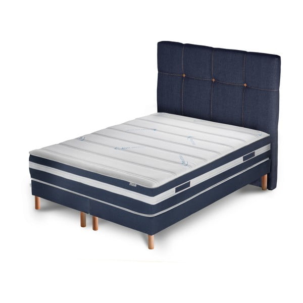 Tmavomodrá posteľ s matracom a dvojitým boxspringom Stella Cadente Maison Venus, 180 × 200 cm