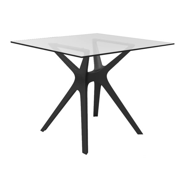 Jedálenský stôl s čiernymi nohami a so sklenenou doskou vhodný do exteriéru Resol Vela, 90 × 90 cm