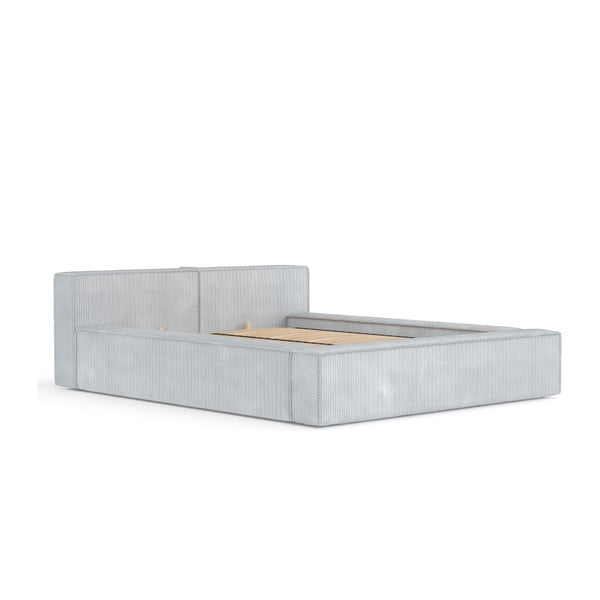 Svetlosivá čalúnená dvojlôžková posteľ s úložným priestorom s roštom 200x200 cm Voliera – Maison de Rêve