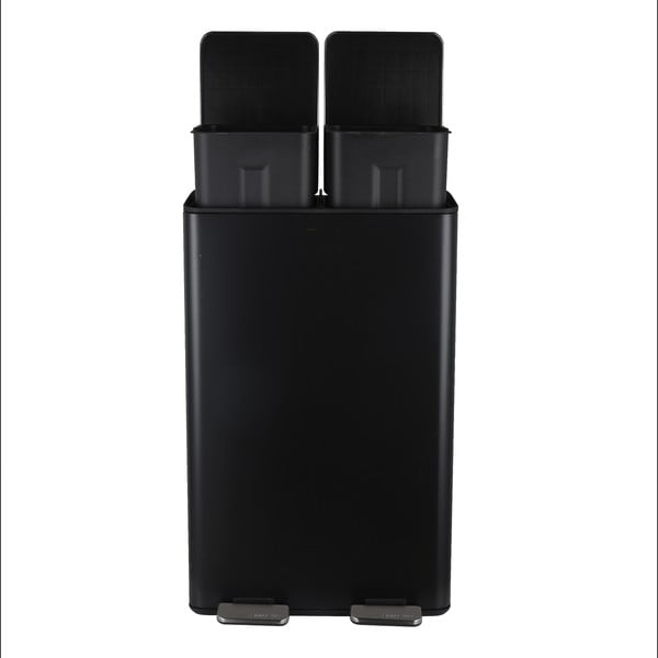 Matne čierny oceľový odpadkový kôš 2x30 l na triedený odpad/nášľapný Aliya – Spirella-image-2