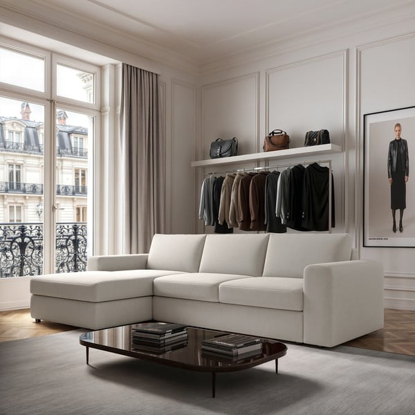 Krémová rohová pohovka (ľavý roh/s leňoškou) Baga – Rodier-image-1