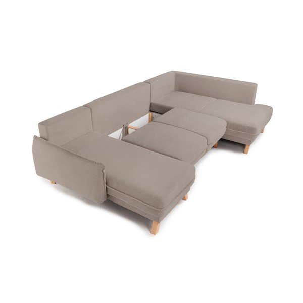 Taupe menčestrová rozkladacia/s úložným priestorom rohová pohovka (pravý roh/do tvaru "U") Tori – Bonami Selection-image-2
