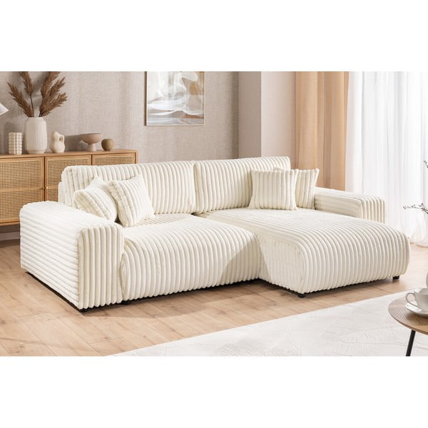 Krémová menčestrová rozkladacia/s úložným priestorom rohová pohovka (pravý roh) Sarina – Ropez-image-4