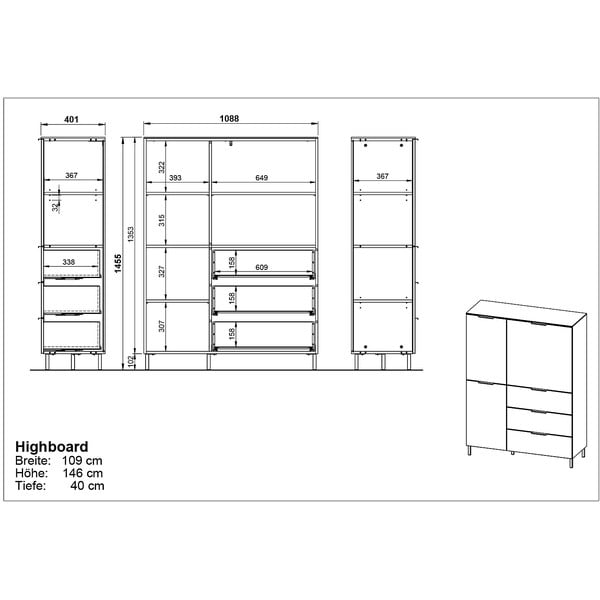 Svetlosivá vysoká komoda v dekore orecha 109x146 cm California - Germania-image-3