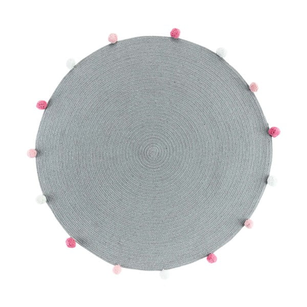 Svetlosivý okrúhly koberec ø 90 cm Pompomparty – douceur d'intérieur