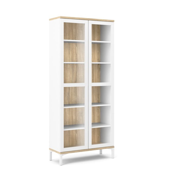 Biela/v prírodnej farbe vitrína v dekore duba 89x203x36 cm Roomers – Tvilum-image-2