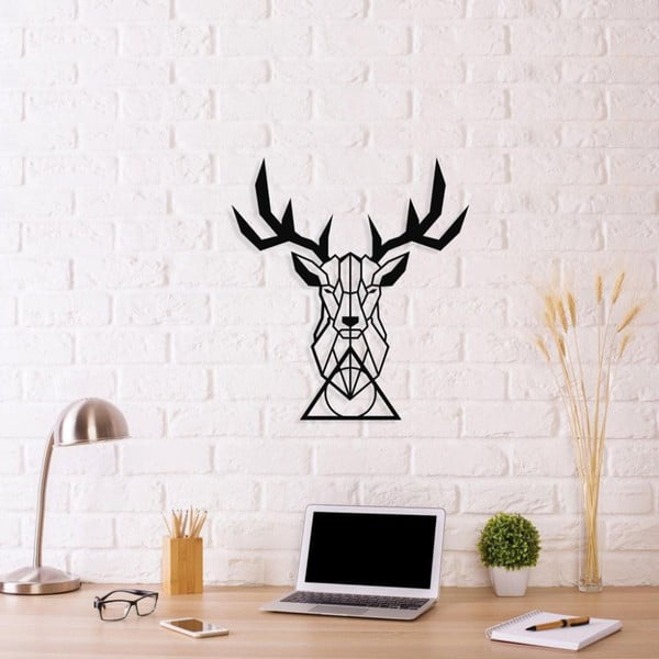 Čierna kovová nástenná dekorácia Deer Head, 48 × 53 cm