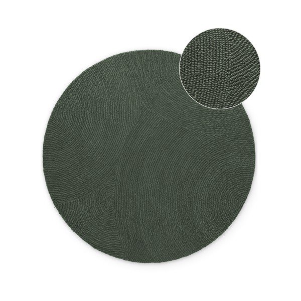 Tmavozelený ručne tkaný vlnený okrúhly koberec ø 120 cm Calmio – Hanse Home