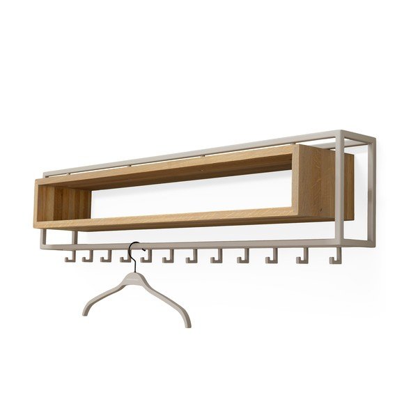 Nástenný vešiak z dubového dreva v prírodnej farbe/taupe s poličkou 118 cm School – Spinder Design