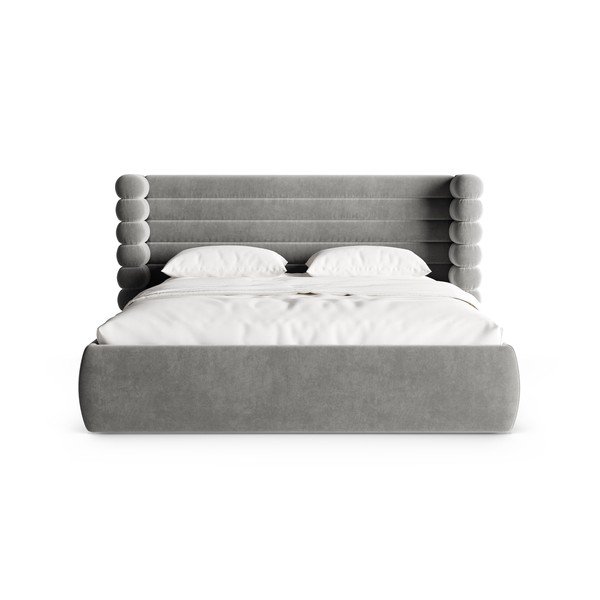 Sivá čalúnená dvojlôžková posteľ s úložným priestorom s roštom 200x200 cm Mount – Micadoni -image-4