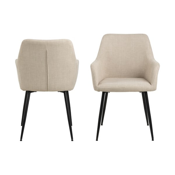 Béžové čalúnené jedálenské kreslá v súprave s podrúčkami 2 ks Lizzy – Actona-image-2